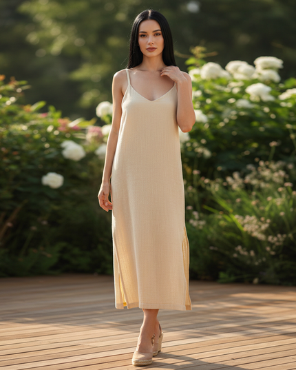 Maxi Musselin Kleid Damen - Sommerkleid Baumwolle - Ansicht 1