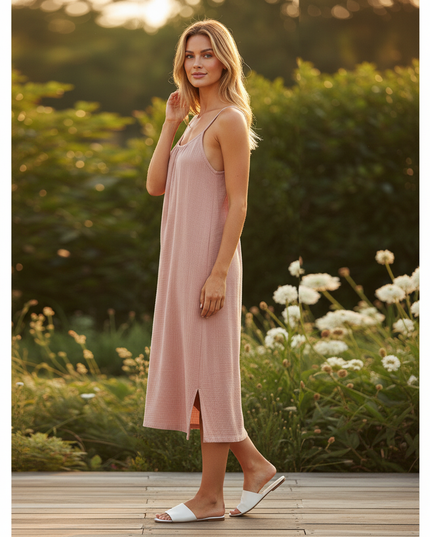 Musselin Kleid Altrosa - Midi Spaghettitrager Damen - Ansicht 3