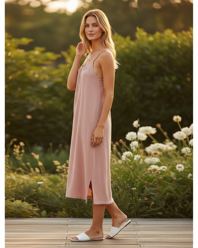 Musselin Kleid Altrosa - Midi Spaghettitrager Damen - Ansicht 3