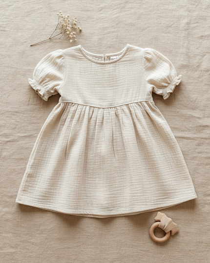 Musselin Kleid Baby Weiss Kurzarm | Musselin Kleid - Ansicht 1