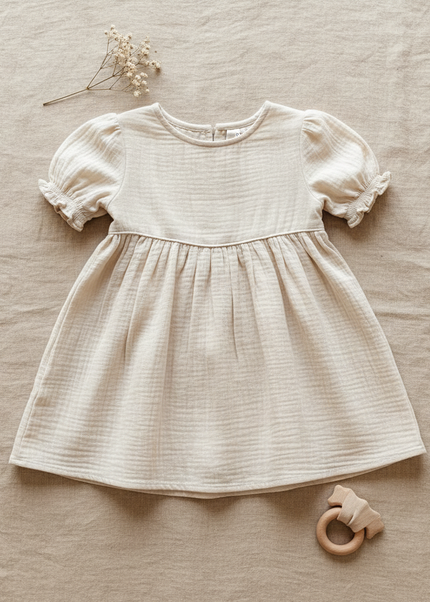 Musselin Kleid Baby Weiss Kurzarm | Musselin Kleid - Ansicht 1