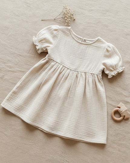 Musselin Kleid Baby Weiss Kurzarm | Musselin Kleid - Ansicht 2