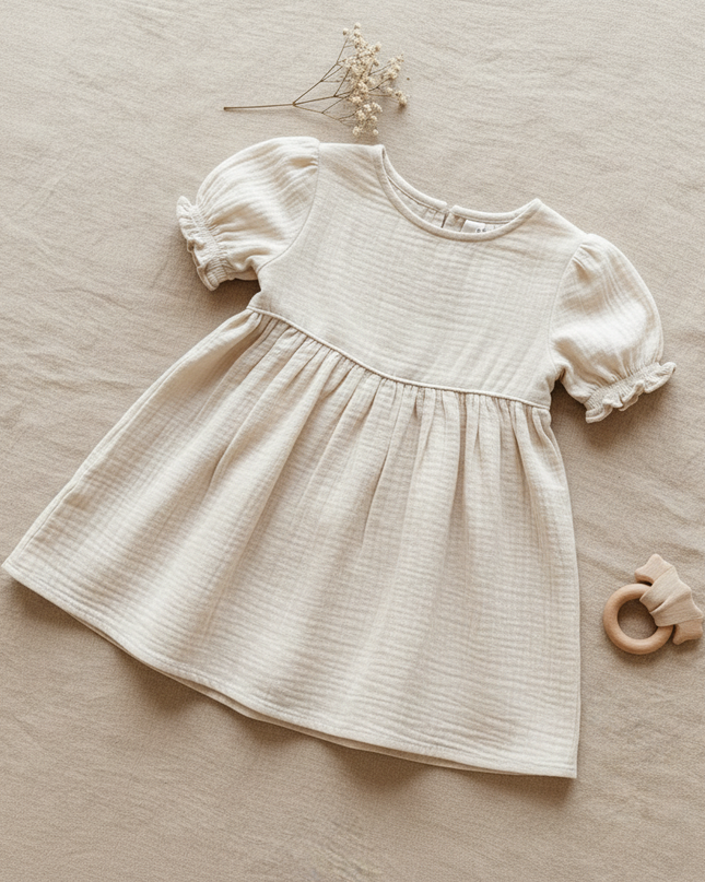 Musselin Kleid Baby Weiss Kurzarm | Musselin Kleid - Ansicht 2