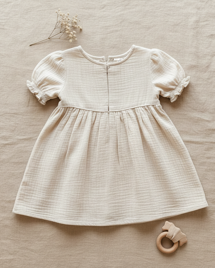 Musselin Kleid Baby Weiss Kurzarm | Musselin Kleid - Ansicht 4