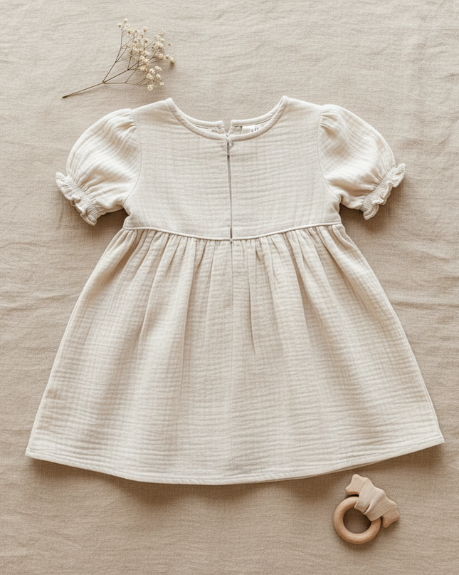 Musselin Kleid Baby Weiss Kurzarm | Musselin Kleid - Ansicht 4