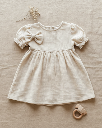 Musselin Kleid Baby Weiss Kurzarm | Musselin Kleid - Ansicht 5