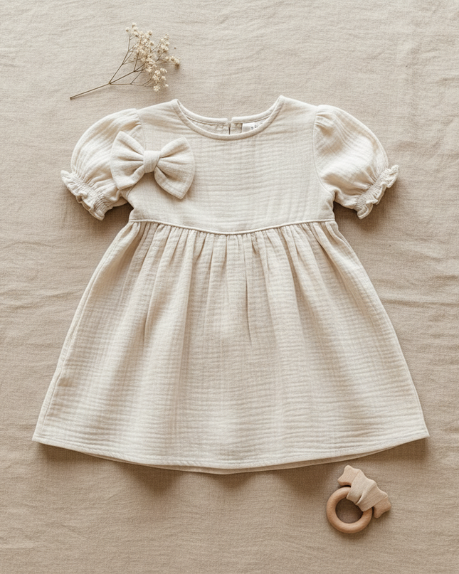 Musselin Kleid Baby Weiss Kurzarm | Musselin Kleid - Ansicht 5