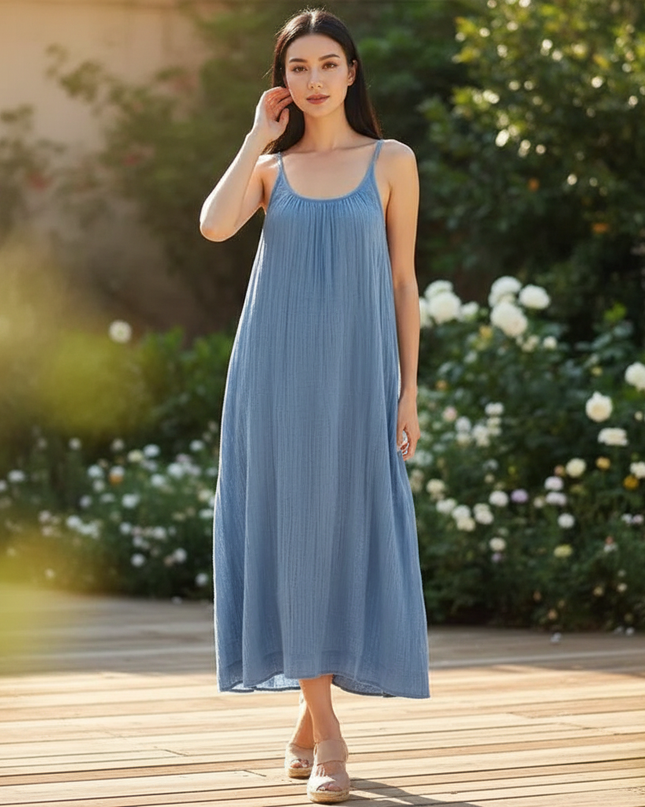 Musselin Kleid Blau Kurz - Tragerschnitt One Size - Ansicht 1