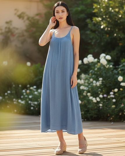 Musselin Kleid Blau Kurz - Tragerschnitt One Size - Ansicht 3