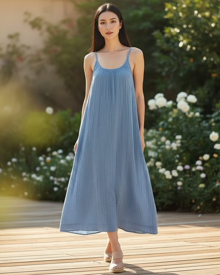 Musselin Kleid Blau Kurz - Tragerschnitt One Size - Ansicht 5