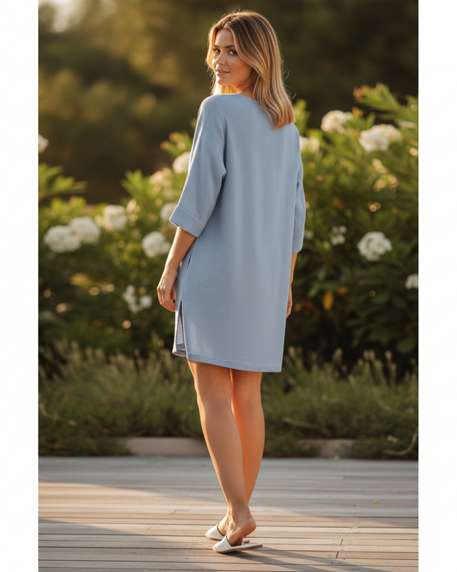 Musselin Kleid Blau Langarm Mini | Musselin Kleid - Ansicht 2
