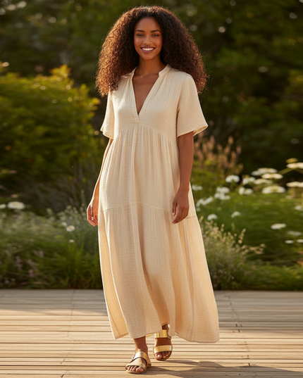 Musselin Kleid Creme Cake Kurz | Musselin Kleid - Ansicht 1