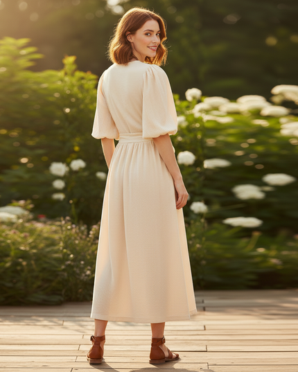 Musselin Kleid Creme Lang Sommer | Musselin Kleid - Ansicht 2