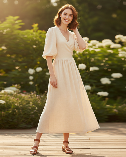 Musselin Kleid Creme Lang Sommer | Musselin Kleid - Ansicht 3