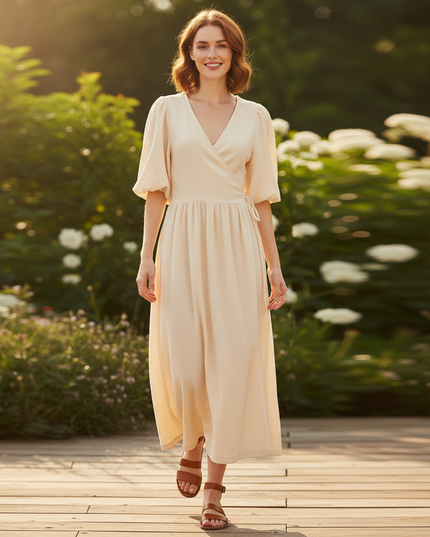 Musselin Kleid Creme Lang Sommer | Musselin Kleid - Ansicht 5