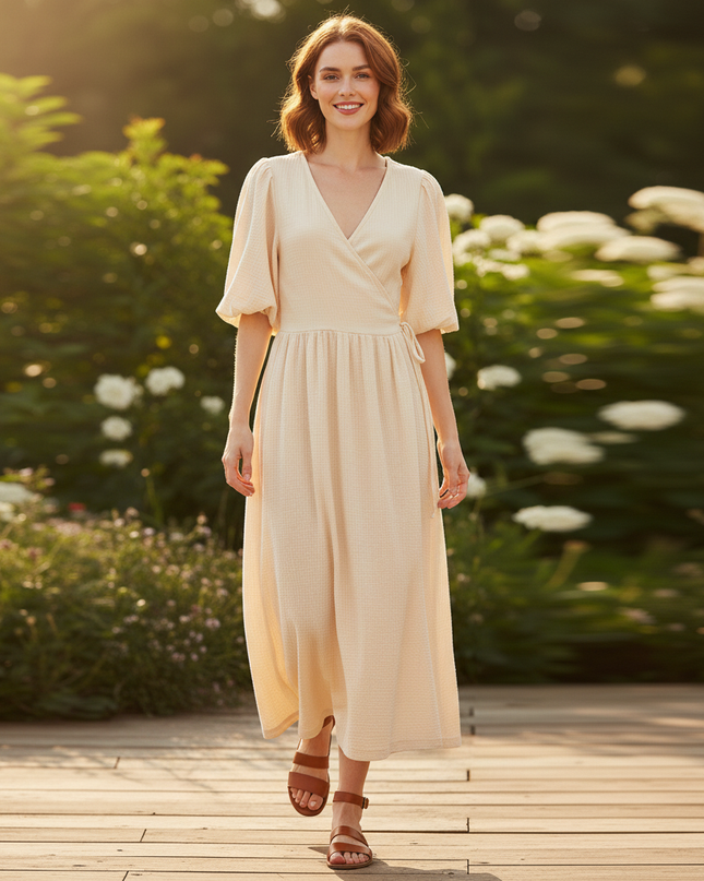 Musselin Kleid Creme Lang Sommer | Musselin Kleid - Ansicht 5