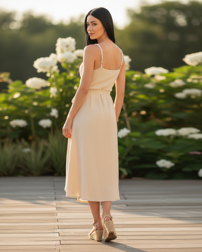 Musselin Kleid Creme V-Ausschnitt Kurz | Musselin Kleid - Ansicht 2