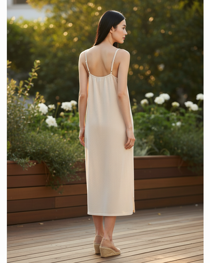 Musselin Kleid Creme - Midi Sommerkleid Damen - Ansicht 2