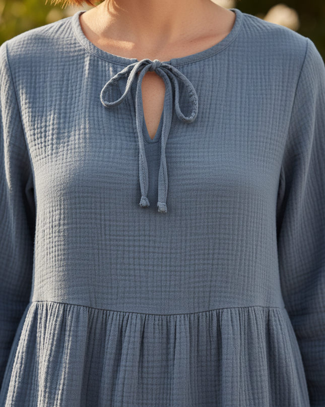 Musselin Kleid Damen Dunkelblau Boho | Musselin Kleid - Ansicht 4
