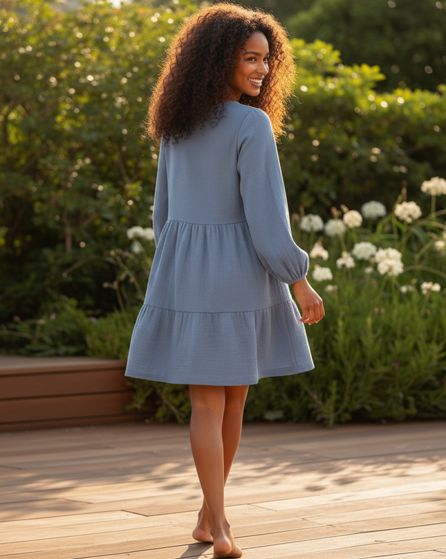 Musselin Kleid Damen Blau Festlich | Musselin Kleid - Ansicht 2