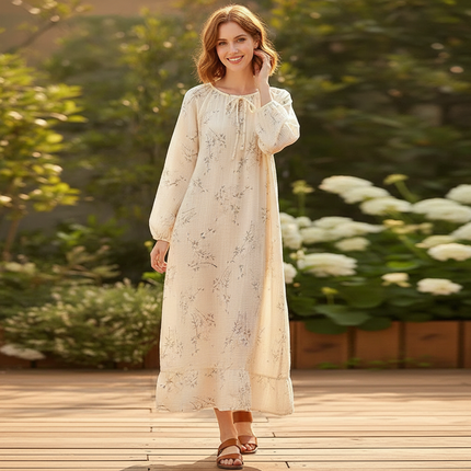 Musselin Kleid Damen Creme | Musselin Kleid - Ansicht 1