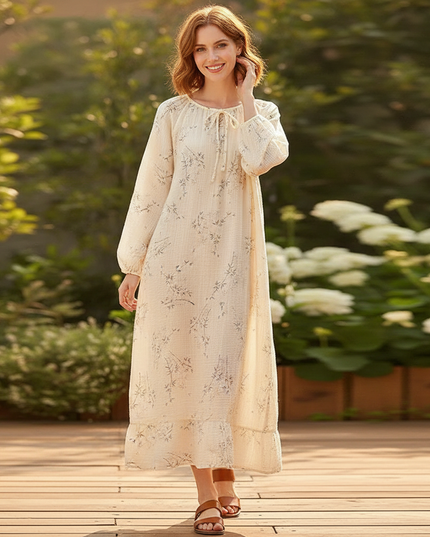 Musselin Kleid Damen Creme | Musselin Kleid - Ansicht 1