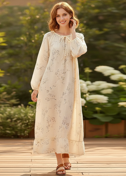 Musselin Kleid Damen Creme | Musselin Kleid - Ansicht 1