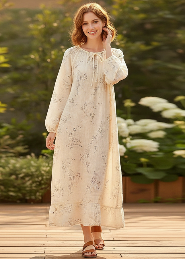 Musselin Kleid Damen Creme | Musselin Kleid - Ansicht 1