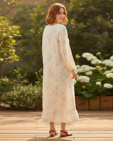 Musselin Kleid Damen Creme | Musselin Kleid - Ansicht 2