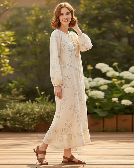 Musselin Kleid Damen Creme | Musselin Kleid - Ansicht 3