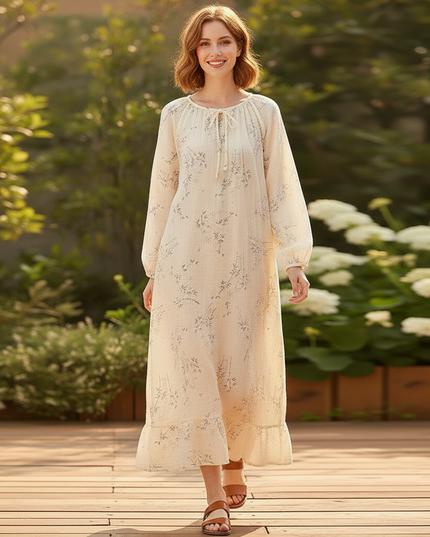 Musselin Kleid Damen Creme | Musselin Kleid - Ansicht 5
