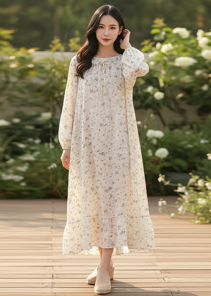Musselin Kleid Damen Creme | Musselin Kleid - Ansicht 1