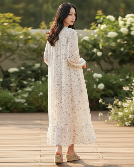 Musselin Kleid Damen Creme | Musselin Kleid - Ansicht 2