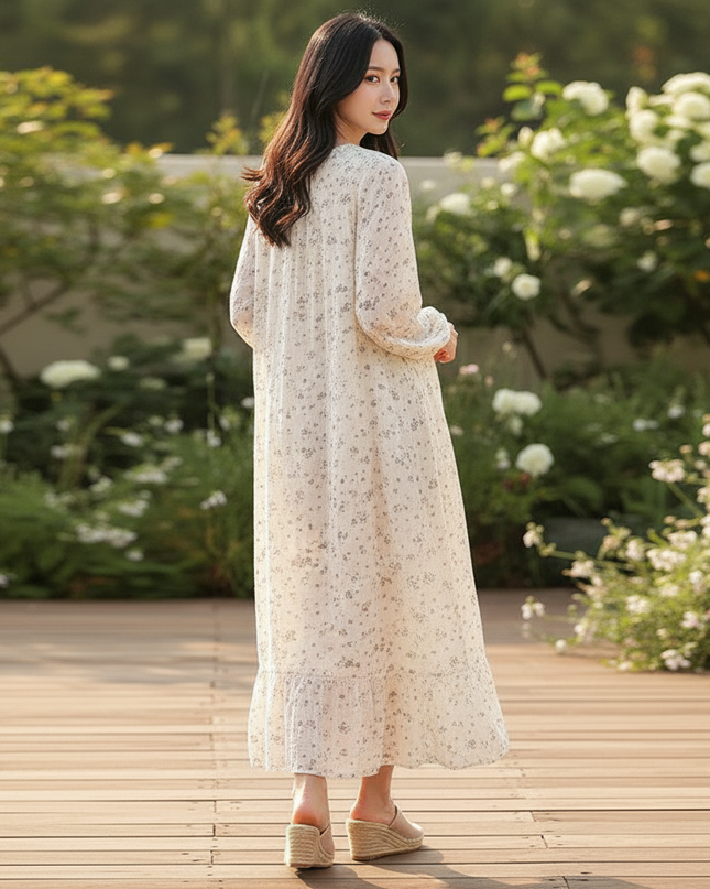 Musselin Kleid Damen Creme | Musselin Kleid - Ansicht 2