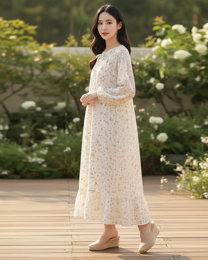 Musselin Kleid Damen Creme | Musselin Kleid - Ansicht 3