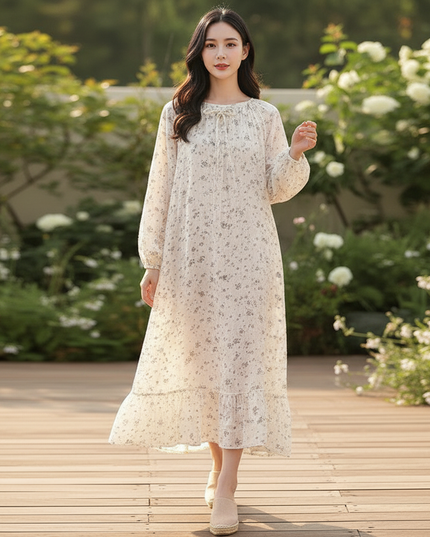 Musselin Kleid Damen Creme | Musselin Kleid - Ansicht 5