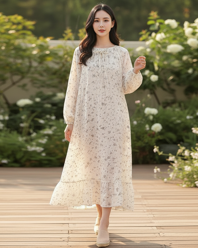 Musselin Kleid Damen Creme | Musselin Kleid - Ansicht 5
