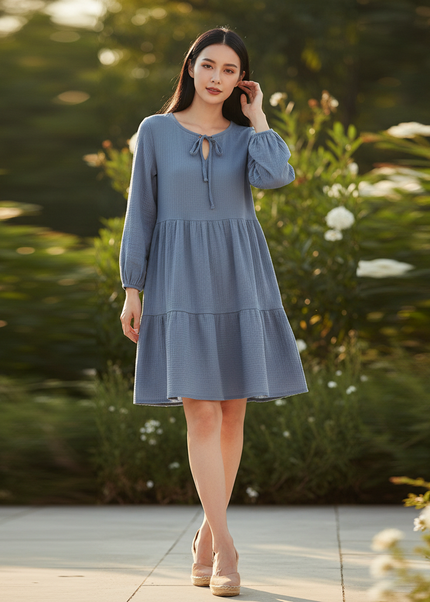 Musselin Kleid Damen Dunkelblau | Musselin Kleid - Ansicht 1