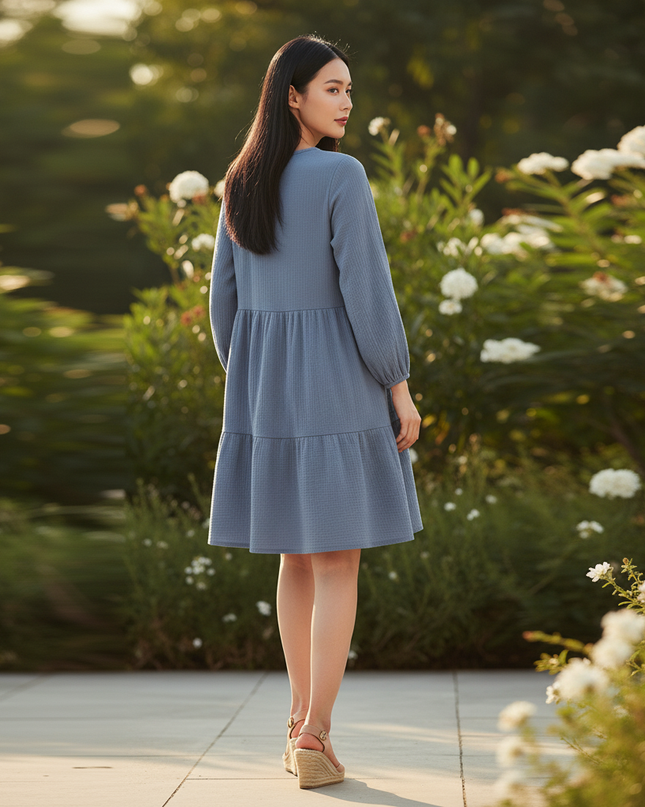 Musselin Kleid Damen Dunkelblau | Musselin Kleid - Ansicht 2