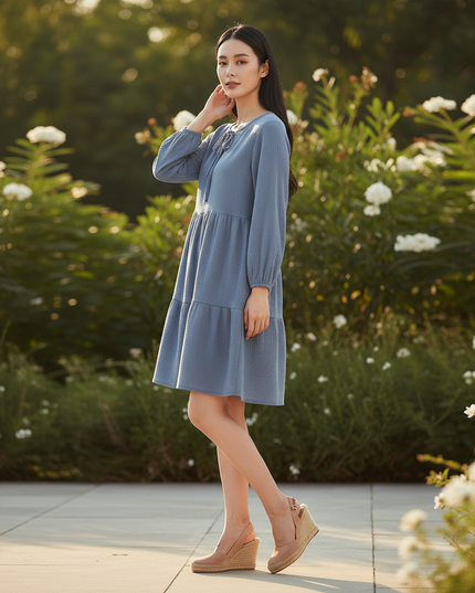 Musselin Kleid Damen Dunkelblau | Musselin Kleid - Ansicht 3