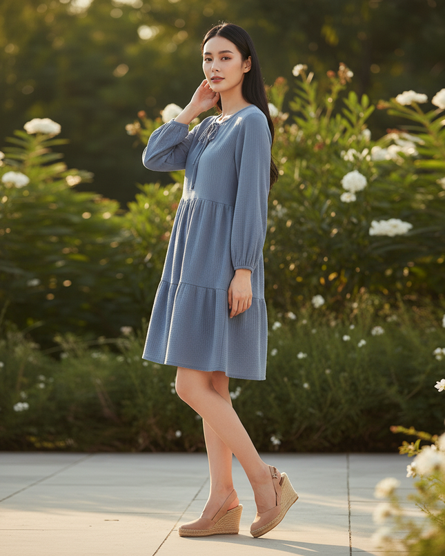 Musselin Kleid Damen Dunkelblau | Musselin Kleid - Ansicht 3