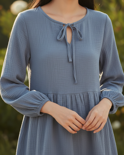 Musselin Kleid Damen Dunkelblau | Musselin Kleid - Ansicht 4