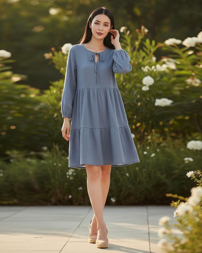 Musselin Kleid Damen Dunkelblau | Musselin Kleid - Ansicht 5
