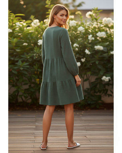 Musselin Kleid Damen Dunkelgruen | Musselin Kleid - Ansicht 2