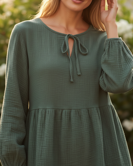 Musselin Kleid Damen Dunkelgruen | Musselin Kleid - Ansicht 4