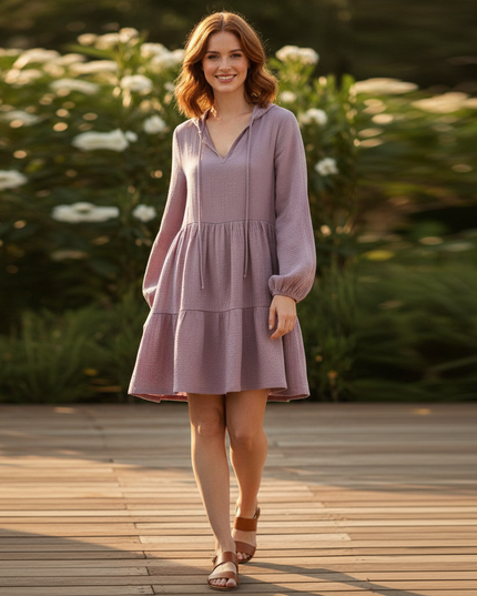 Musselin Kleid Damen Flieder | Musselin Kleid - Ansicht 1