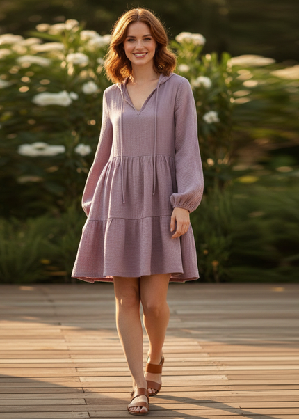 Musselin Kleid Damen Flieder | Musselin Kleid - Ansicht 1