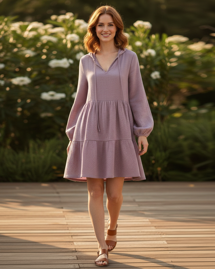 Musselin Kleid Damen Flieder | Musselin Kleid - Ansicht 5