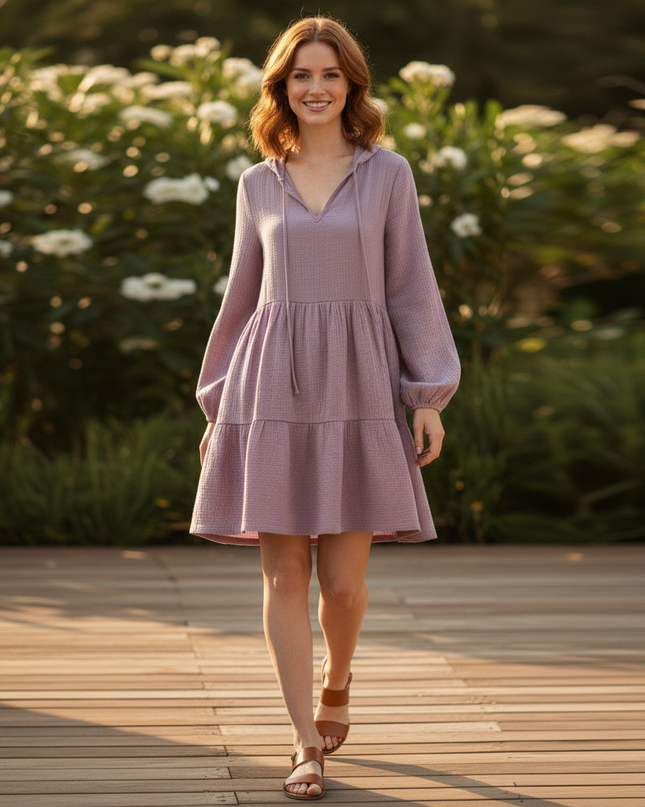 Musselin Kleid Damen Flieder | Musselin Kleid - Ansicht 5