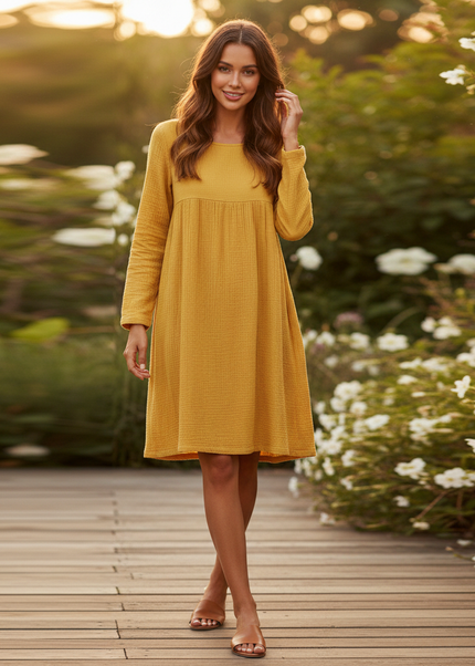 Musselin Kleid Damen Gelb | Musselin Kleid - Ansicht 1